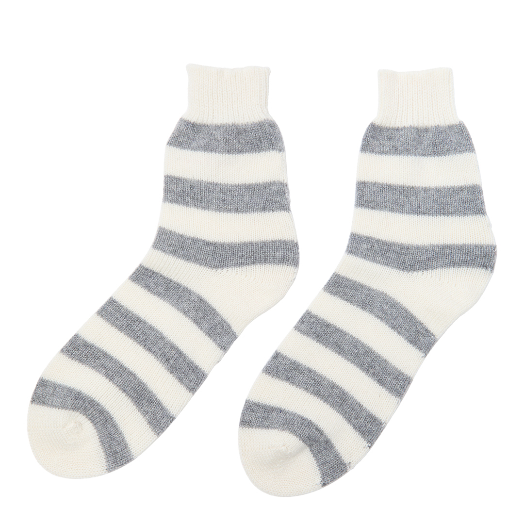 Grey/Cream Striped Cashmere Bed Socks