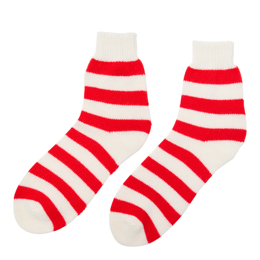 Red/Cream Striped Cashmere Bed Socks