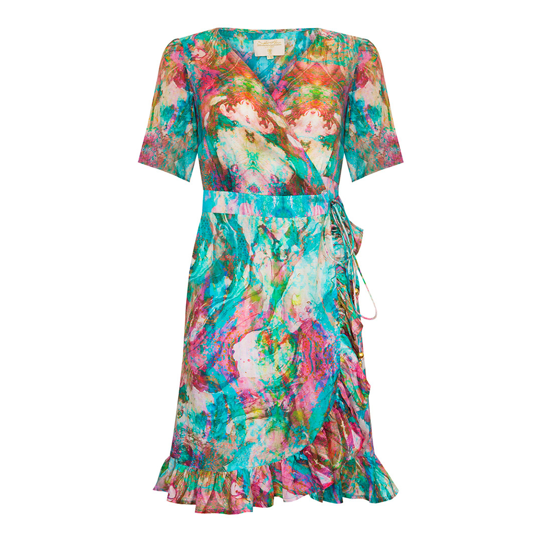 Unveiling the Liquid Rainbow Mini Ruffle Wrap Dress: A Must-Have for Your Wardrobe