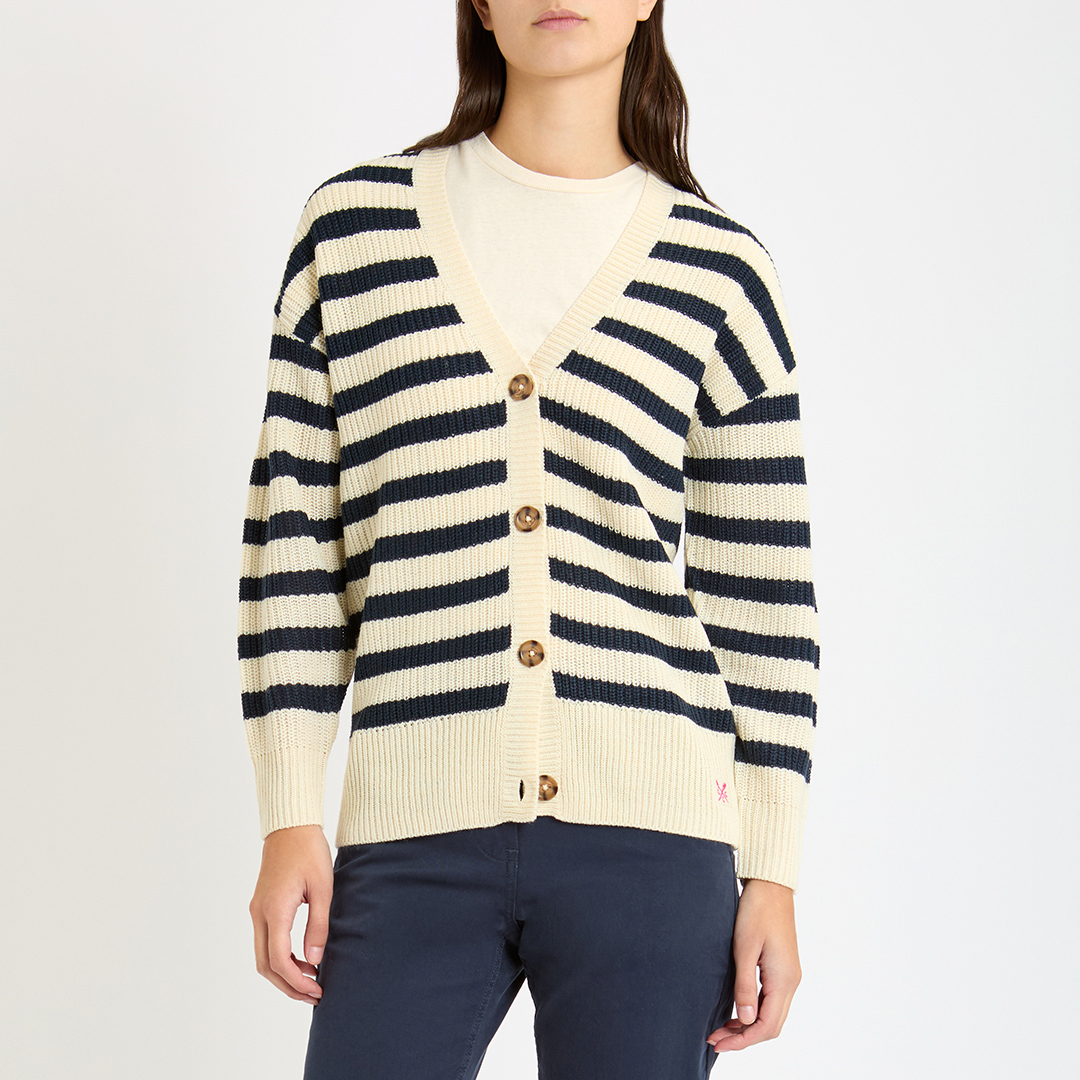 Beige Striped Wool Blend Cardigan