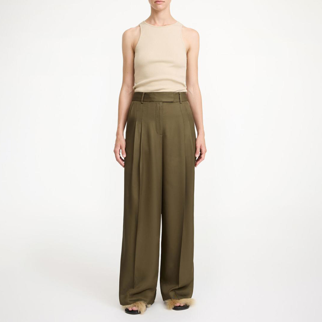 Dark Olive Cymbaria Wide Leg Trouser - By Malene Birger - Modalova