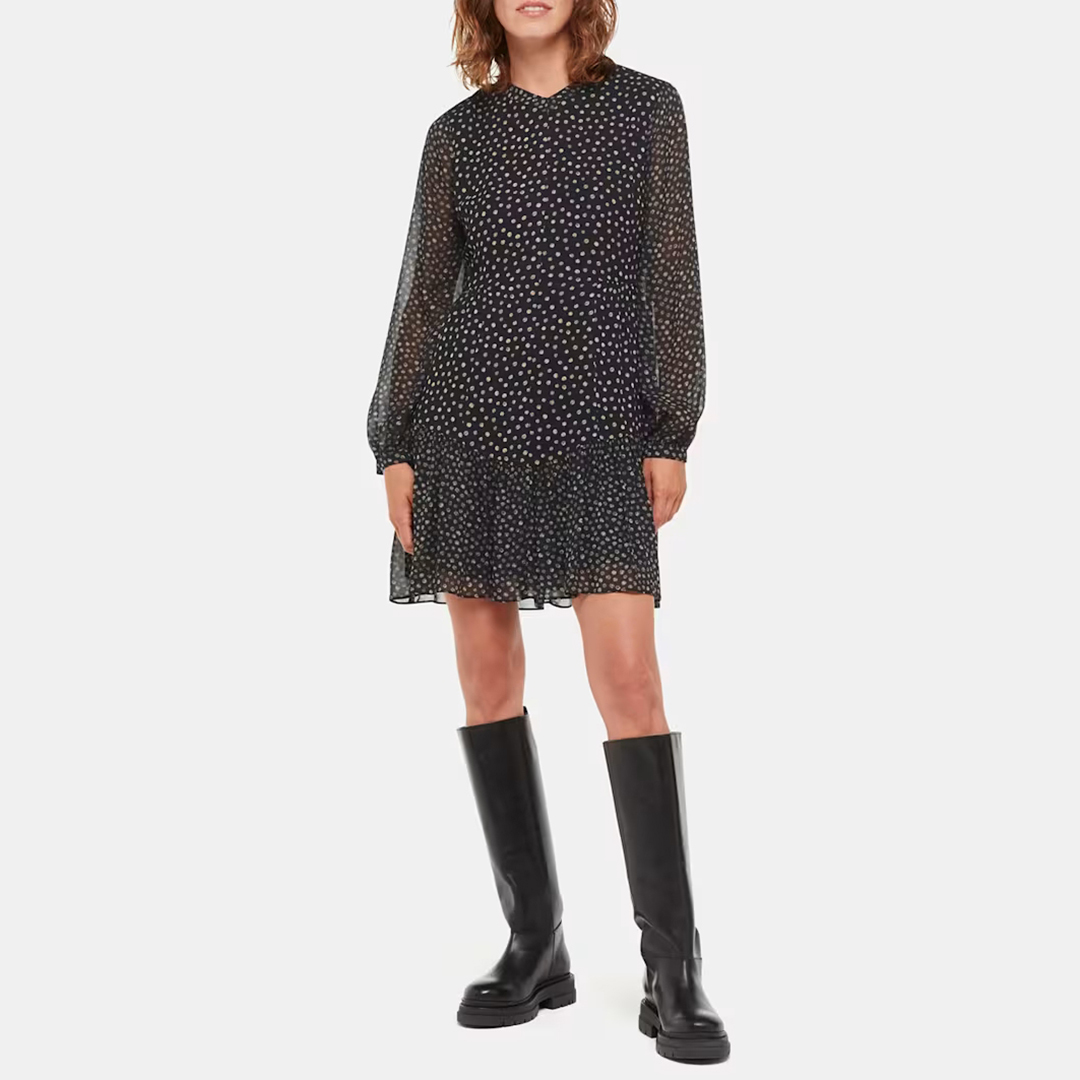 WHISTLES Women's   Black Speckled Polka Dot Mini Dress in Size 14, BrandAlley