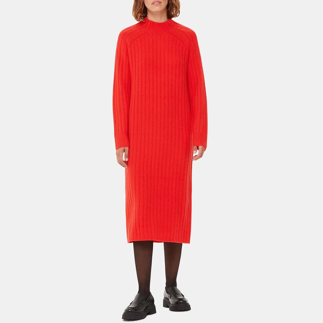 Red Ribbed Wool Blend Midi Dress - WHISTLES - Modalova