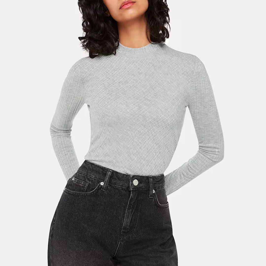 Grey Diagonal Ribbed Top