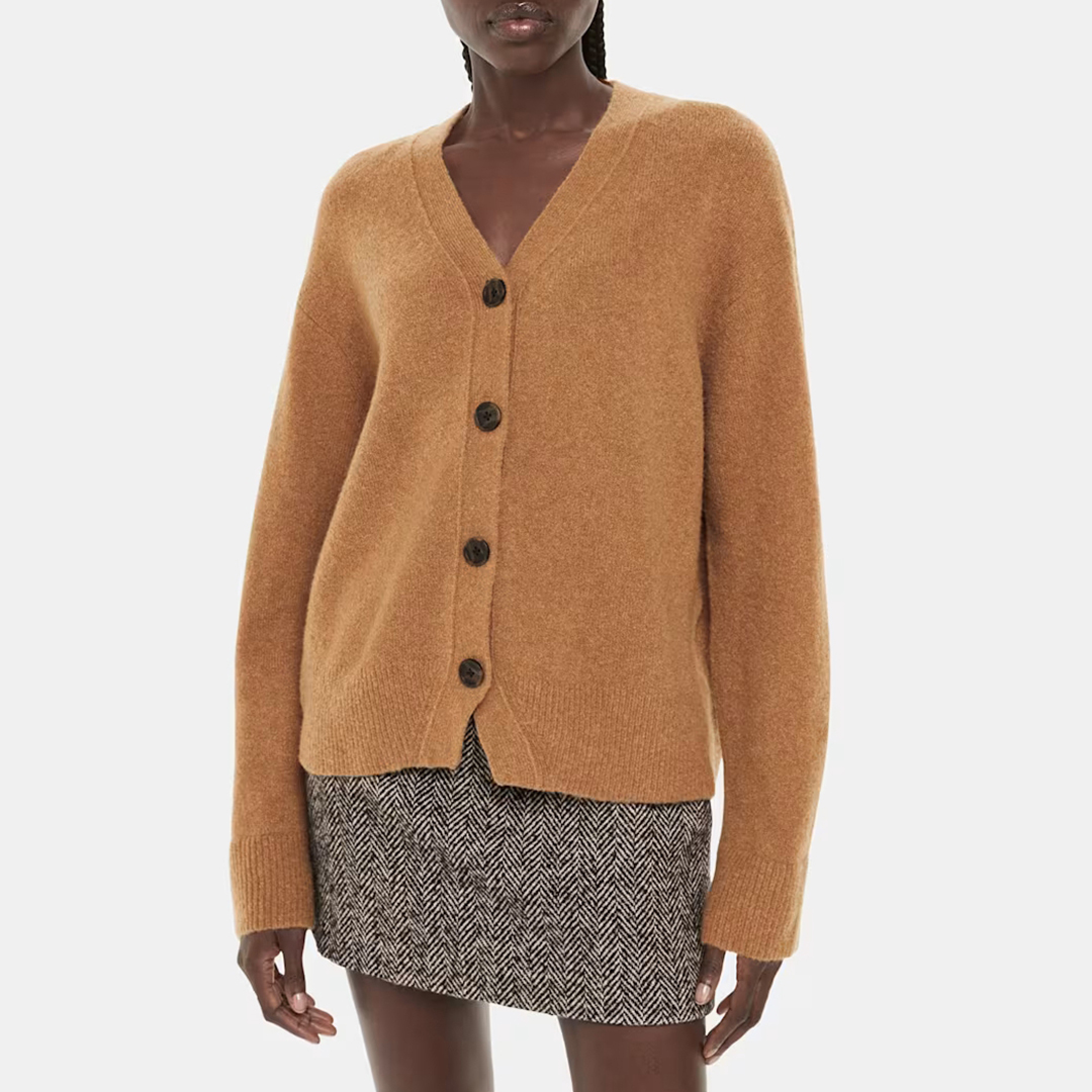 Camel Textured Wool Blend Cardigan