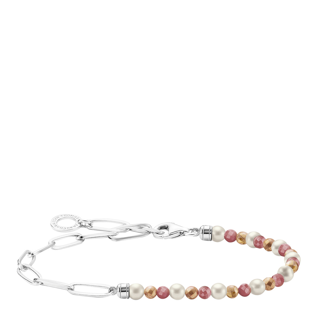Thomas Sabo Women's  Natural Pink Silver White Charm Club Bracelet in Size 17cm, BrandAlley