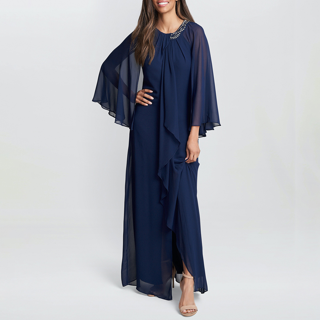 Gina Bacconi Women's  Blue Polly Maxi Halter Neck Dress With Embellishment and Capelet Sleeves in Size 10, BrandAlley