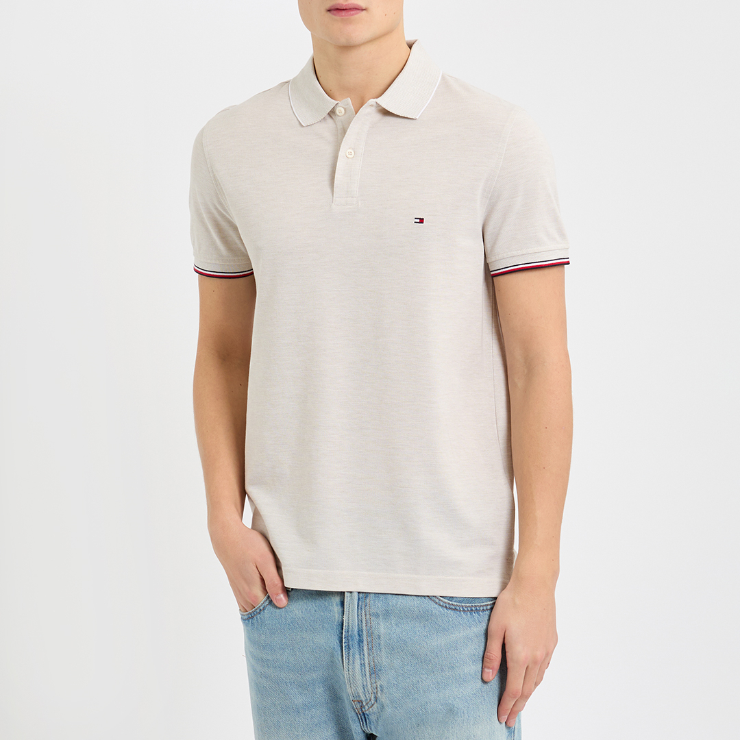 Sand Oxford Tipping Slim Polo Shirt