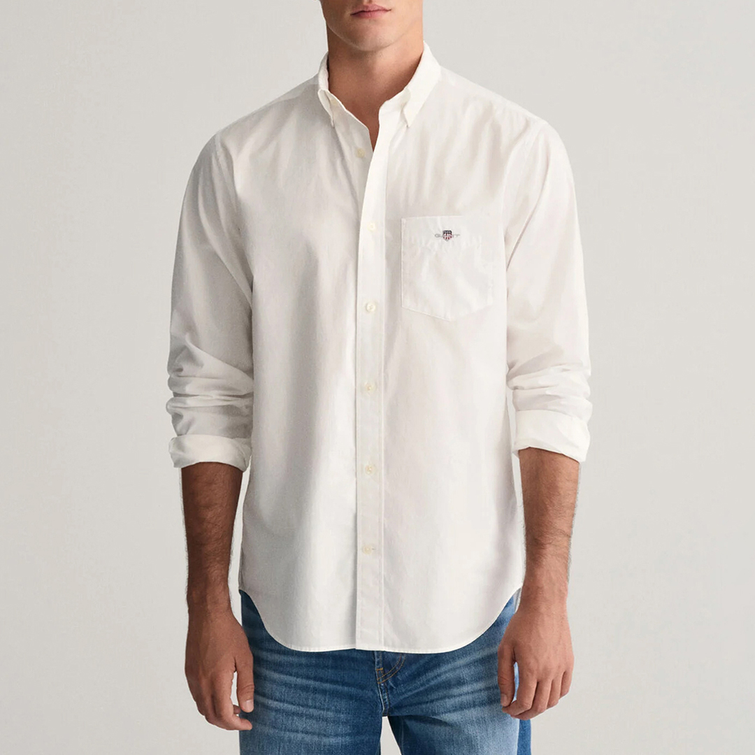White Regular Poplin Shield Shirt