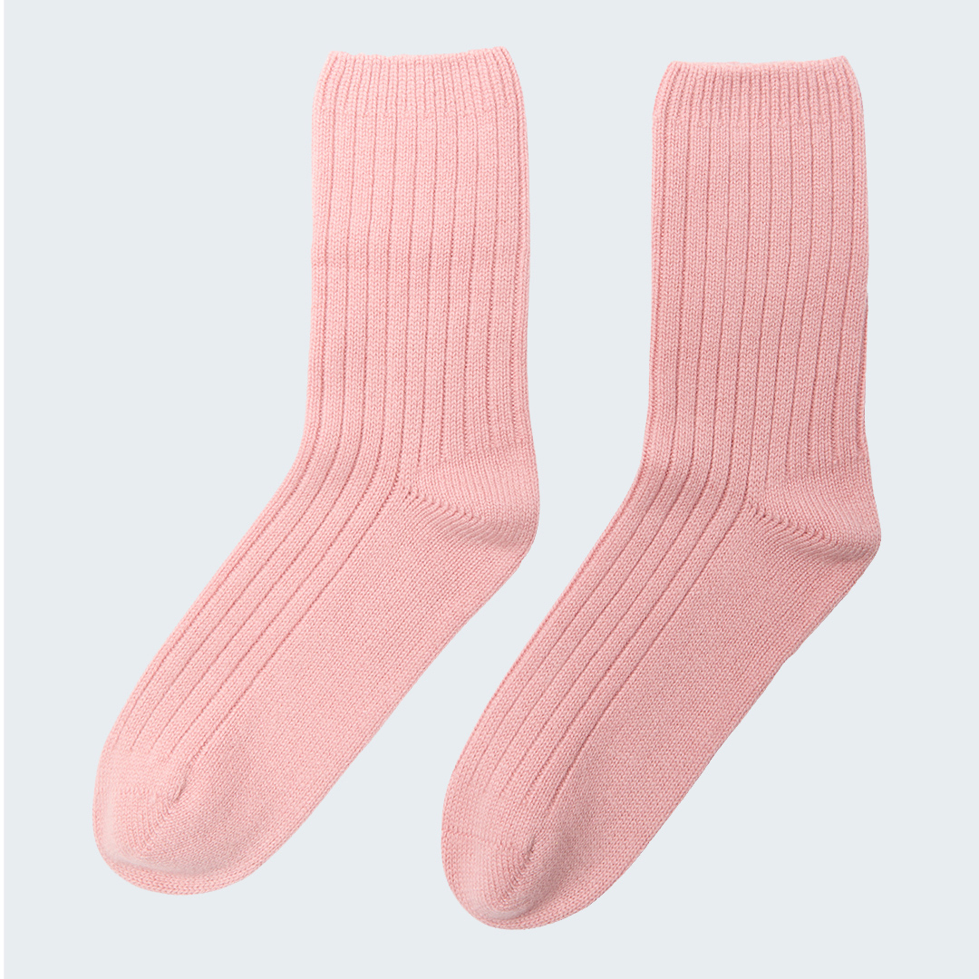 Pink Cashmere Ribbed Bed Socks