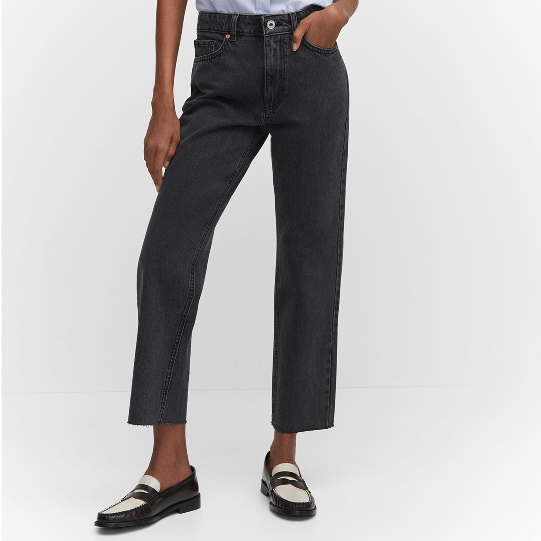 Black Denim Straight-Fit Crop Jeans