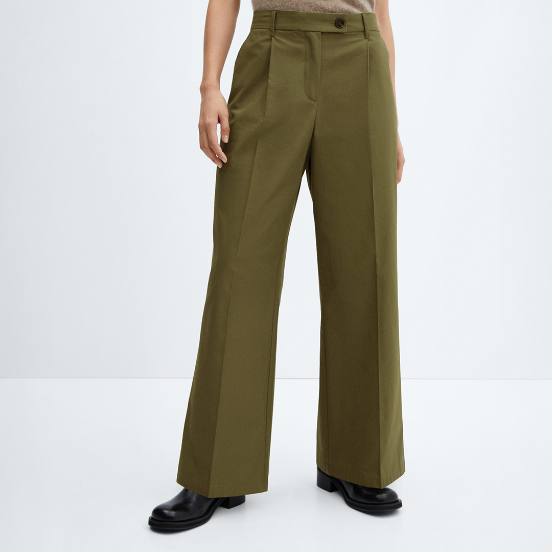 Green Wide Leg Pleated Trousers