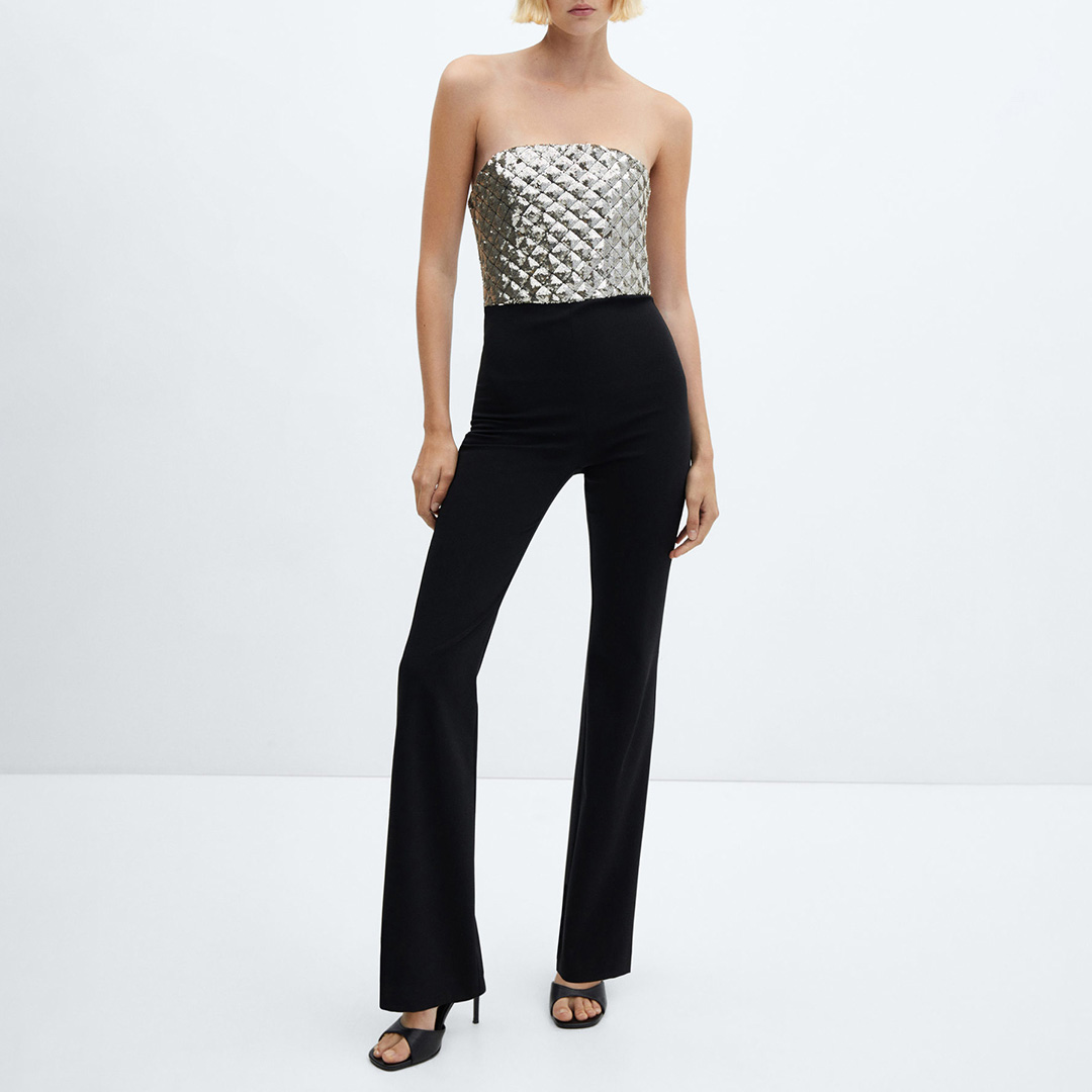 Mango Women's   Black Sequin Strapless Jumpsuit in Size M, BrandAlley