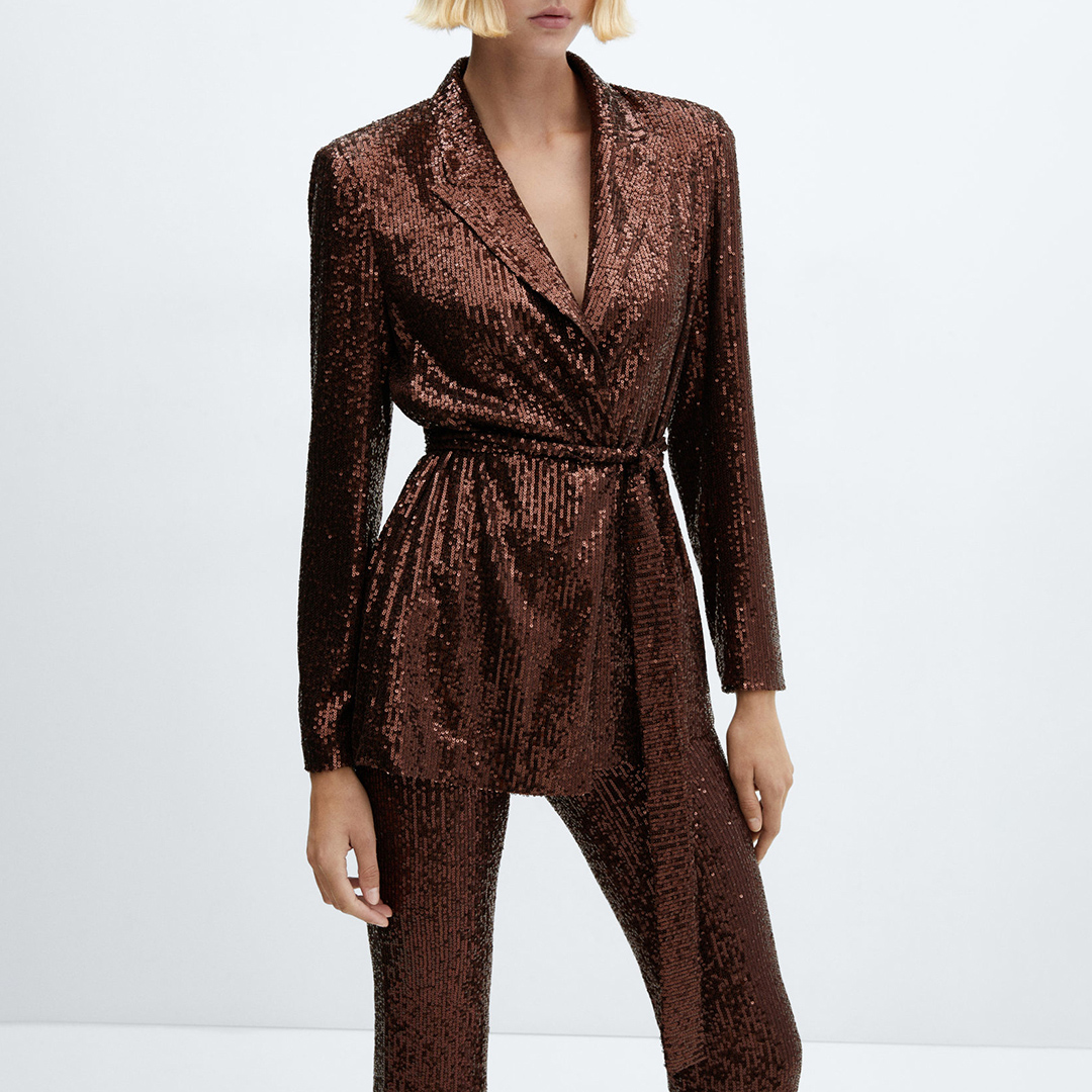 Chocolate Sequin Jacket With Belt