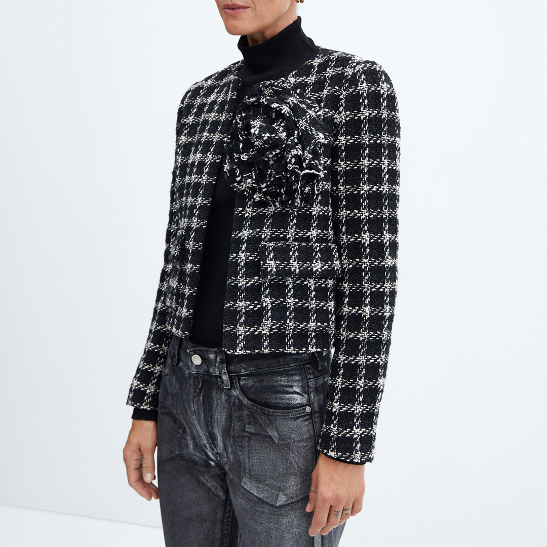 Black Maxi Floral Tweed Jacket