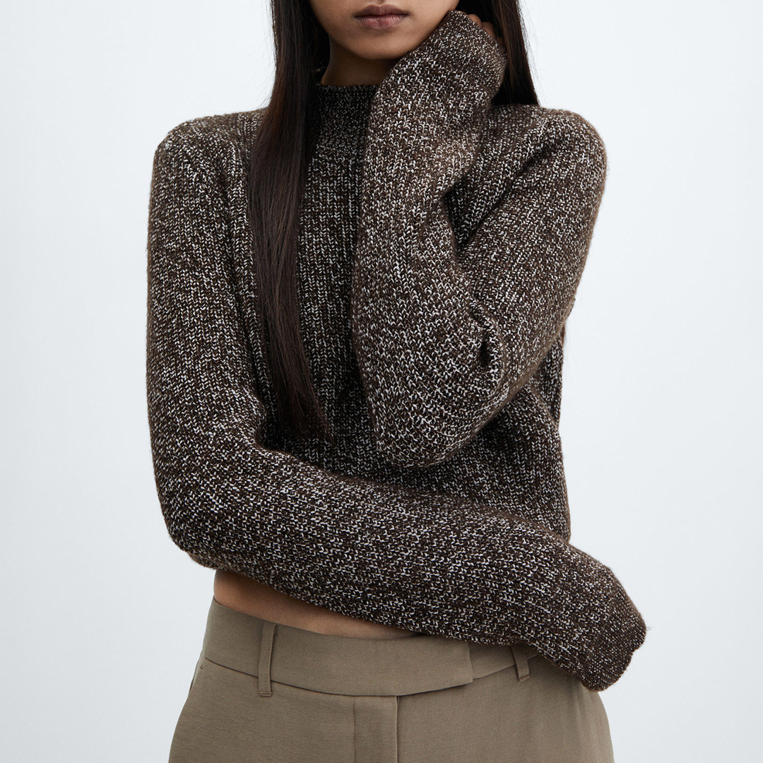 Brown High Neck Knitted Jumper