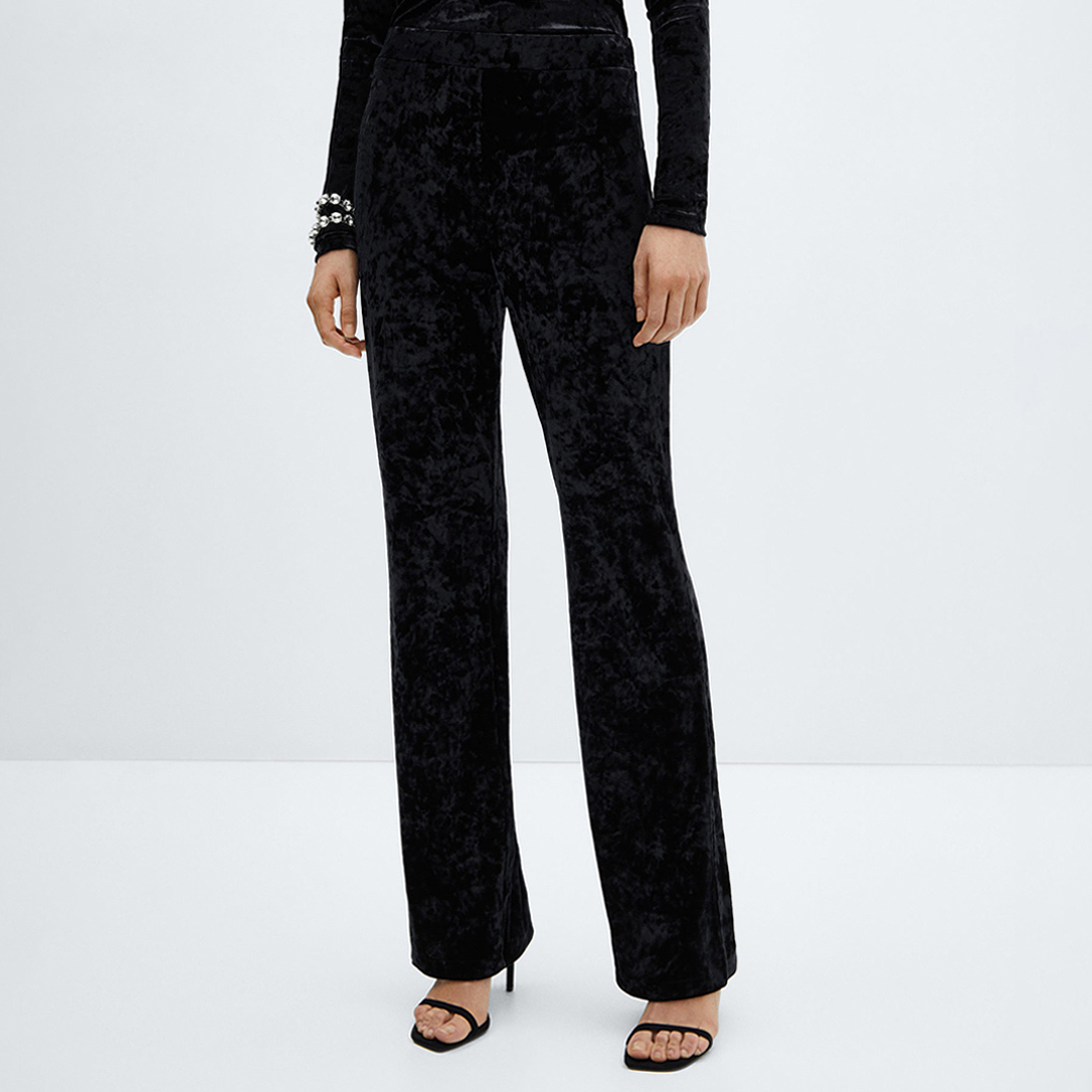 Navy Straight Velvet Trousers