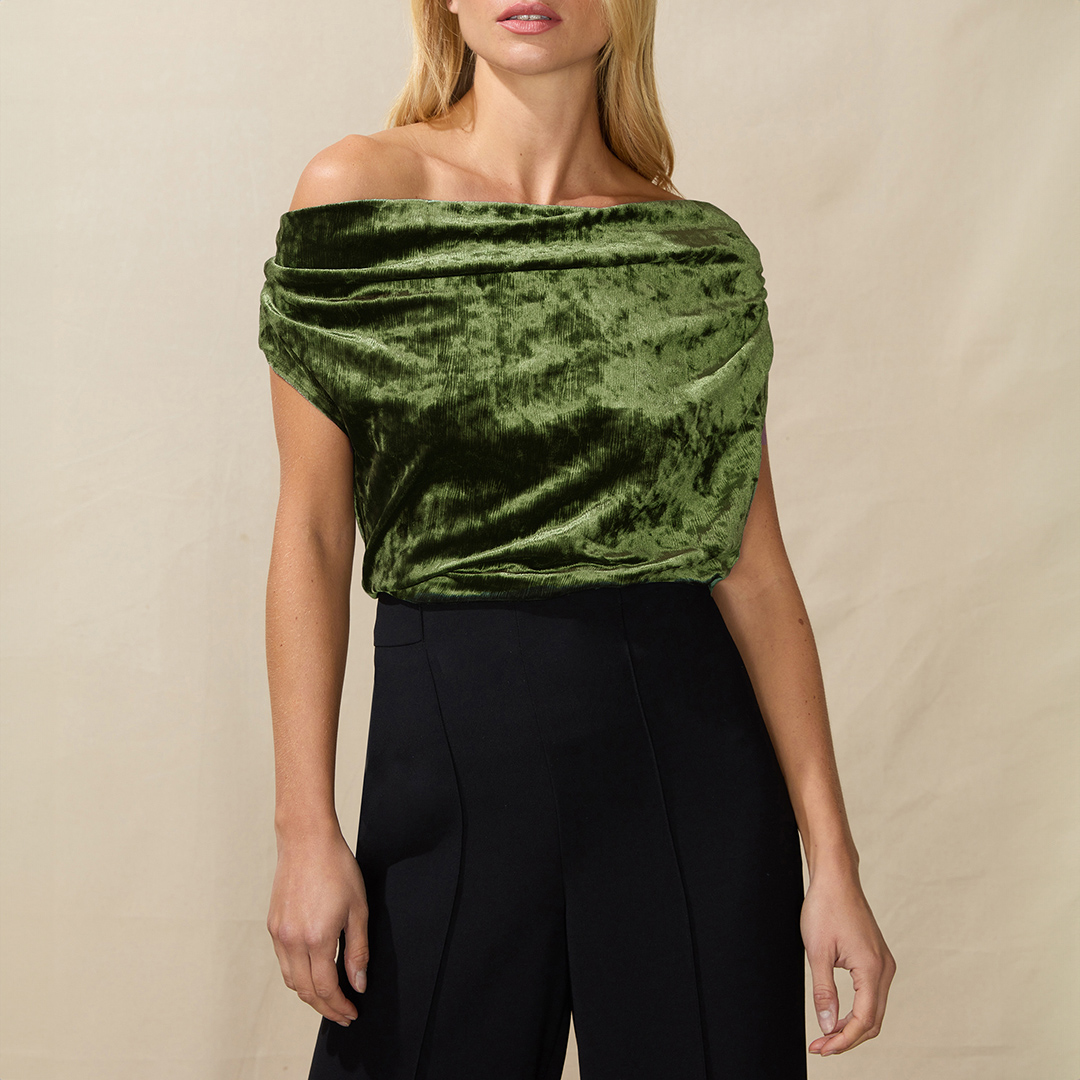 Green Ripple Velvet Bardot Top