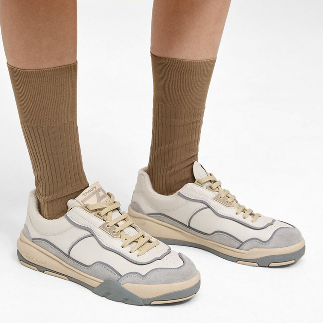 Beige Contrast Lace-Up Leather Trainers