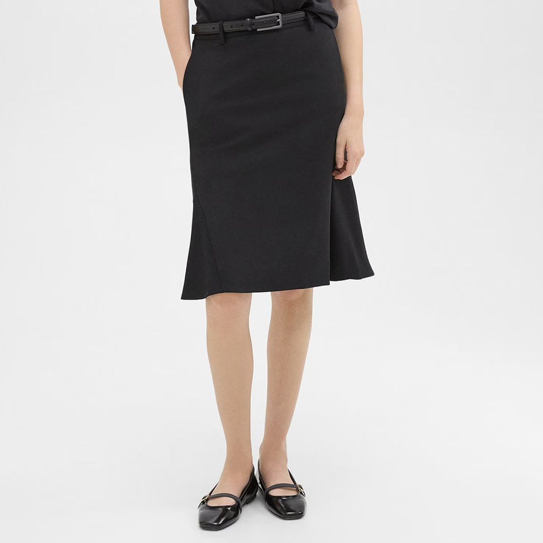 Black Flare Wool Blend Skirt