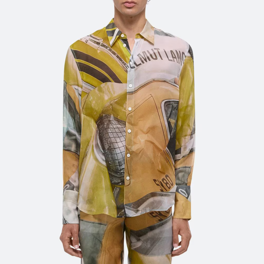 Yellow Printed Relaxed Silk Shirt