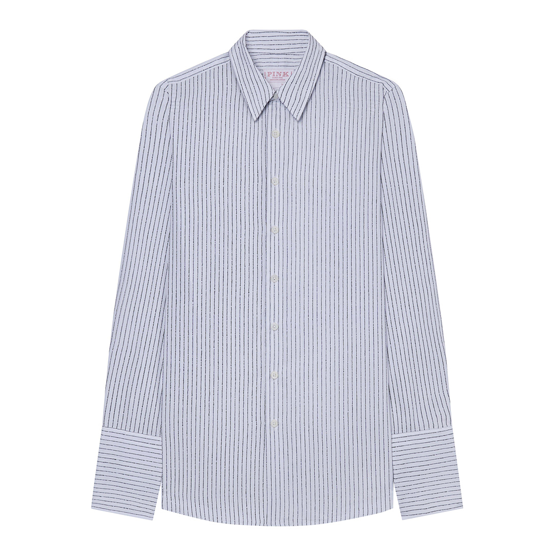 White Jacquard Stripe Tailored Cotton Shirt