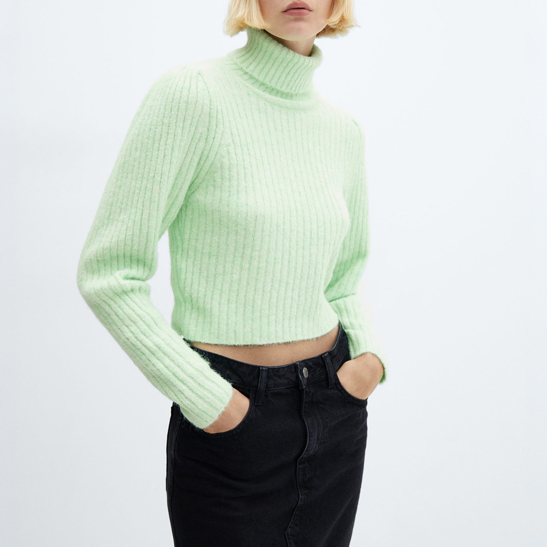 Mango Women's  Green Turtleneck Knitted Sweater in Size XS, BrandAlley