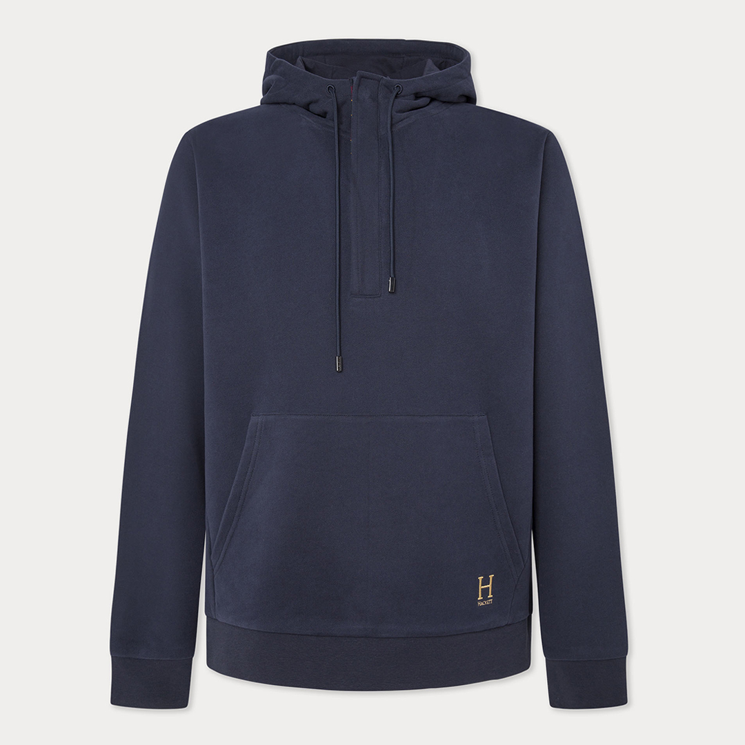 Navy Embroidered Cotton Hoodie
