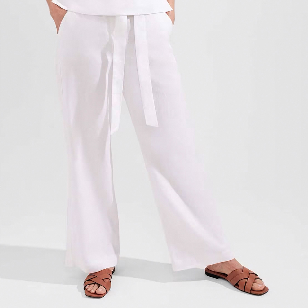 White Jacqui Linen Tie Trousers