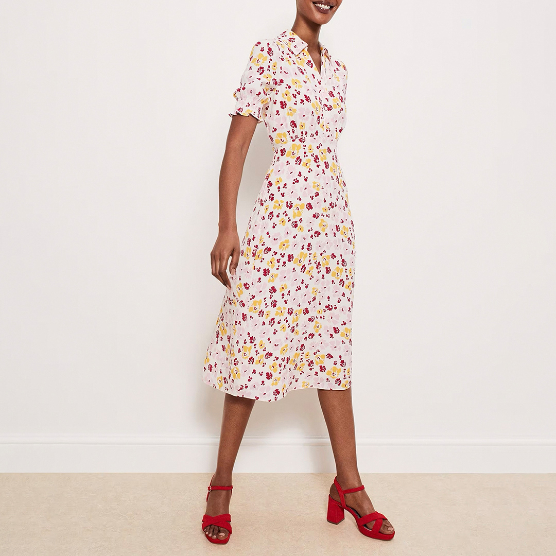 Ecru Floral Elora V-Neck Dress