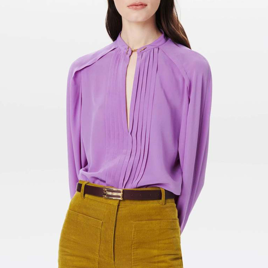 Purple Pleated Silk Top
