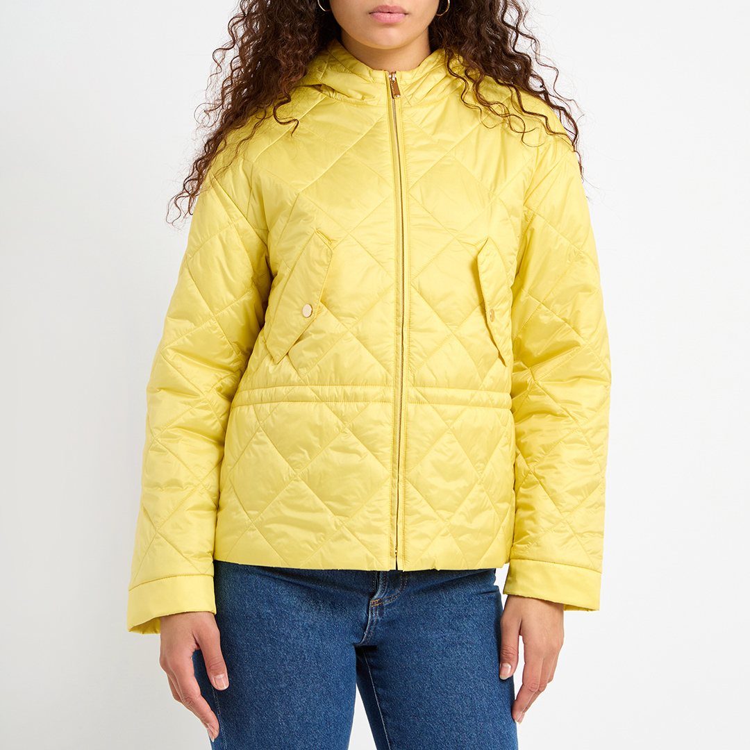 Yellow Quilted Hooded Jacket