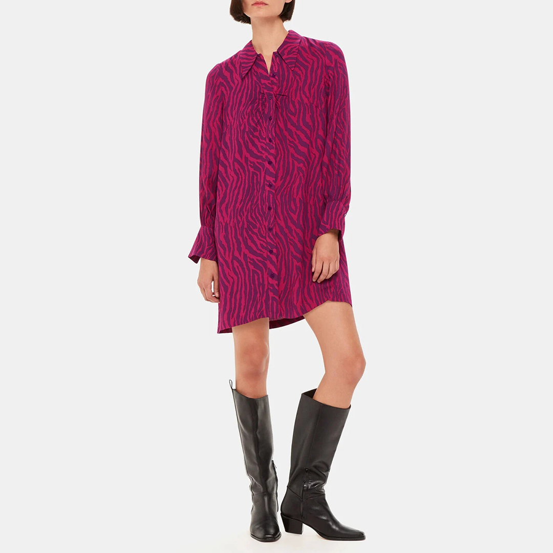 WHISTLES Women's   Purple Pink Zebra Stripe Collar Mini Dress in Size 10, BrandAlley