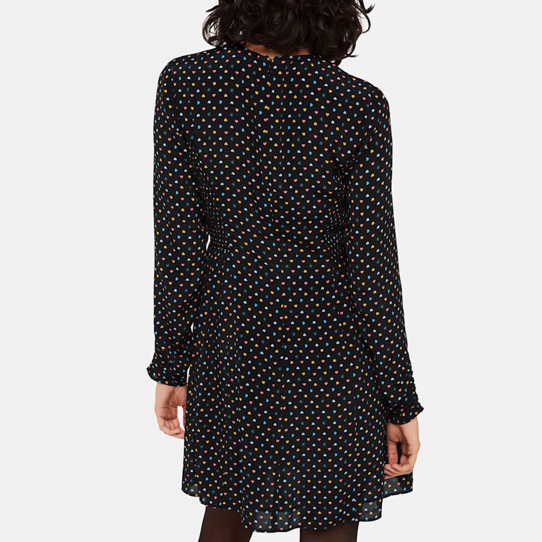 WHISTLES Women's   Black Scattered Hearts Flippy Mini Dress in Size 4, BrandAlley