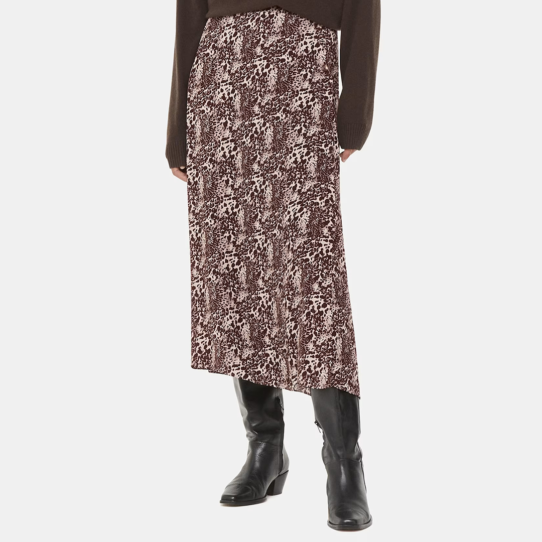 Brown Micro Leopard Print Midi Wrap Skirt