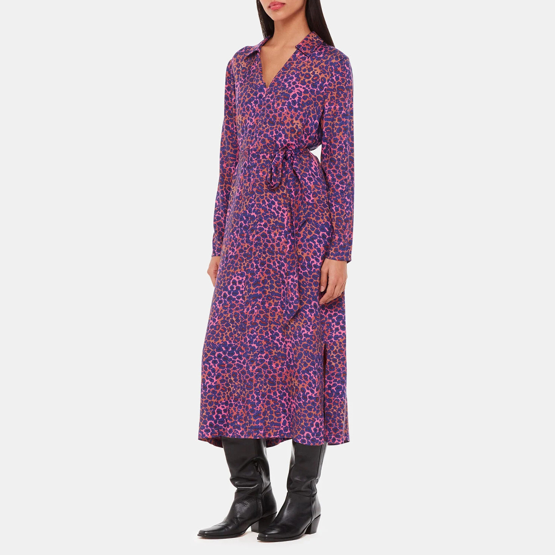 WHISTLES Women's   Pink Mottled Leopard Midi Dress in Size 12, BrandAlley