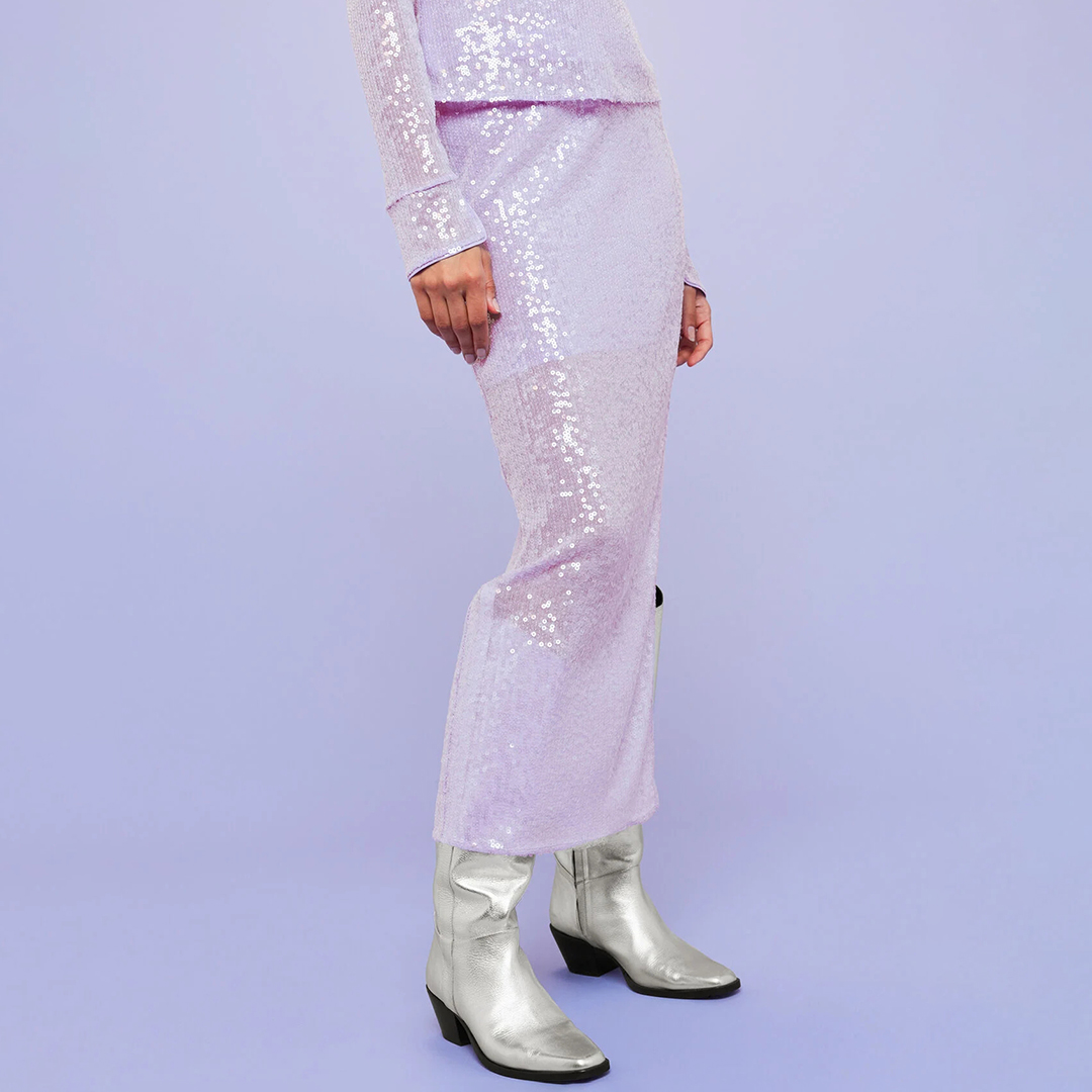 Lilac Lio Sequin Sculptured Split Skirt