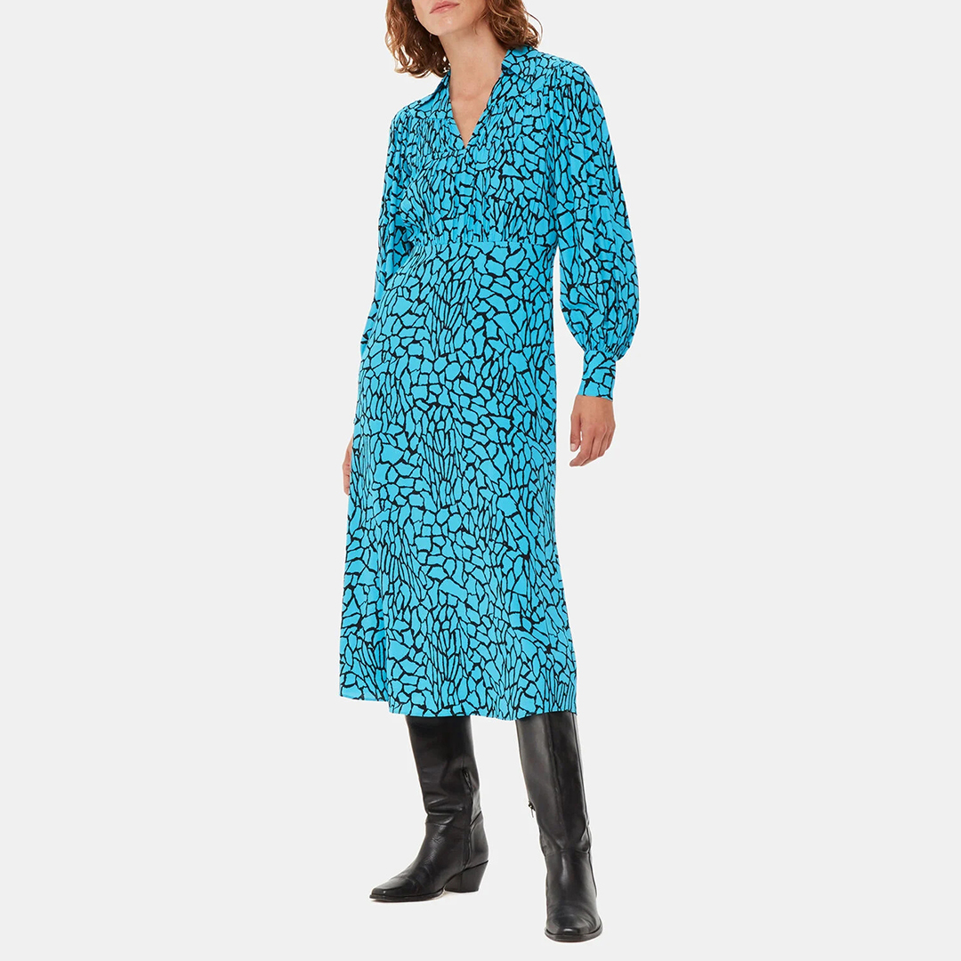 WHISTLES Women's   Blue Terrazzo Print Midi Dress in Size 8, BrandAlley