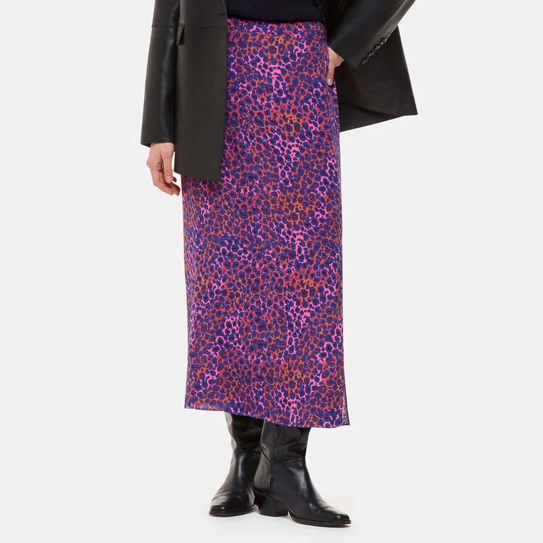 Pink Mottled Leopard Split Midi Skirt