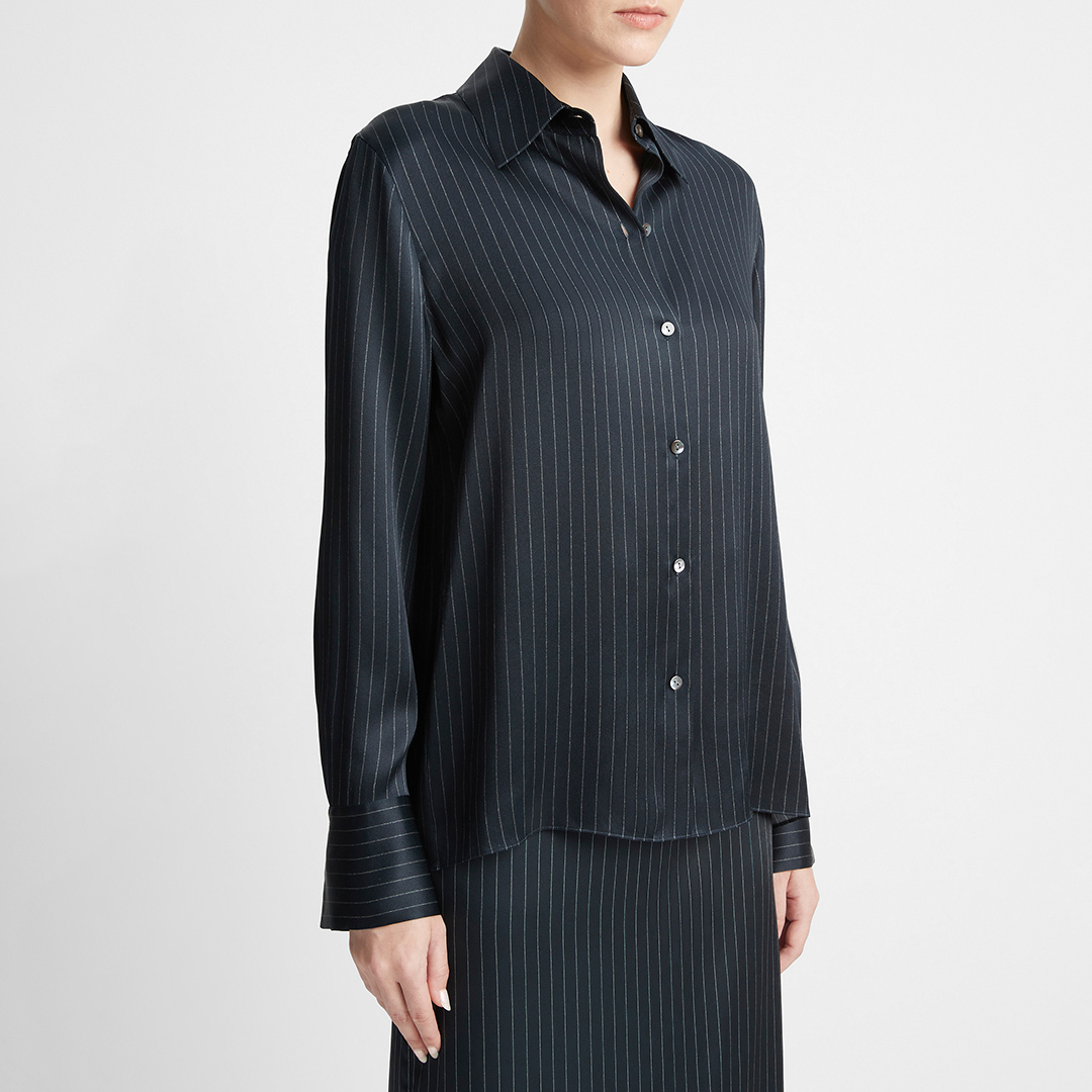 Navy Pinstripe Silk Shirt