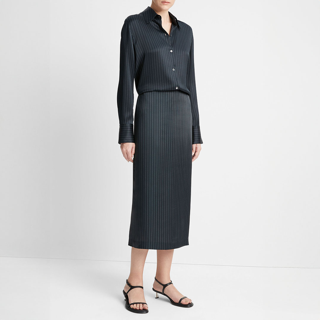 Navy Pinstripe Lean Pencil Skirt Navy Pinstripe Lean Pencil Skirt