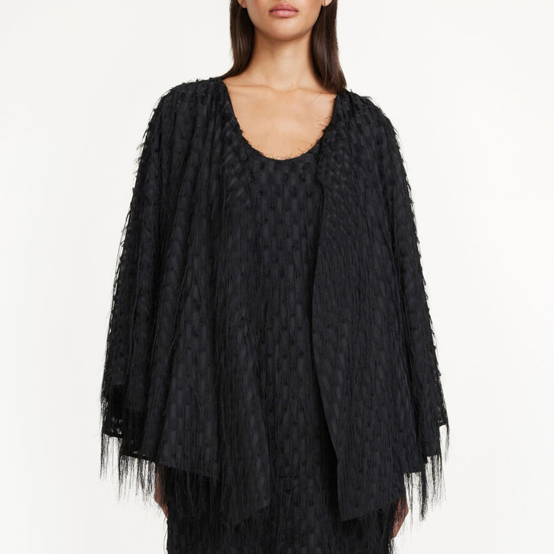 Black Elyn Fringed Midi Dress