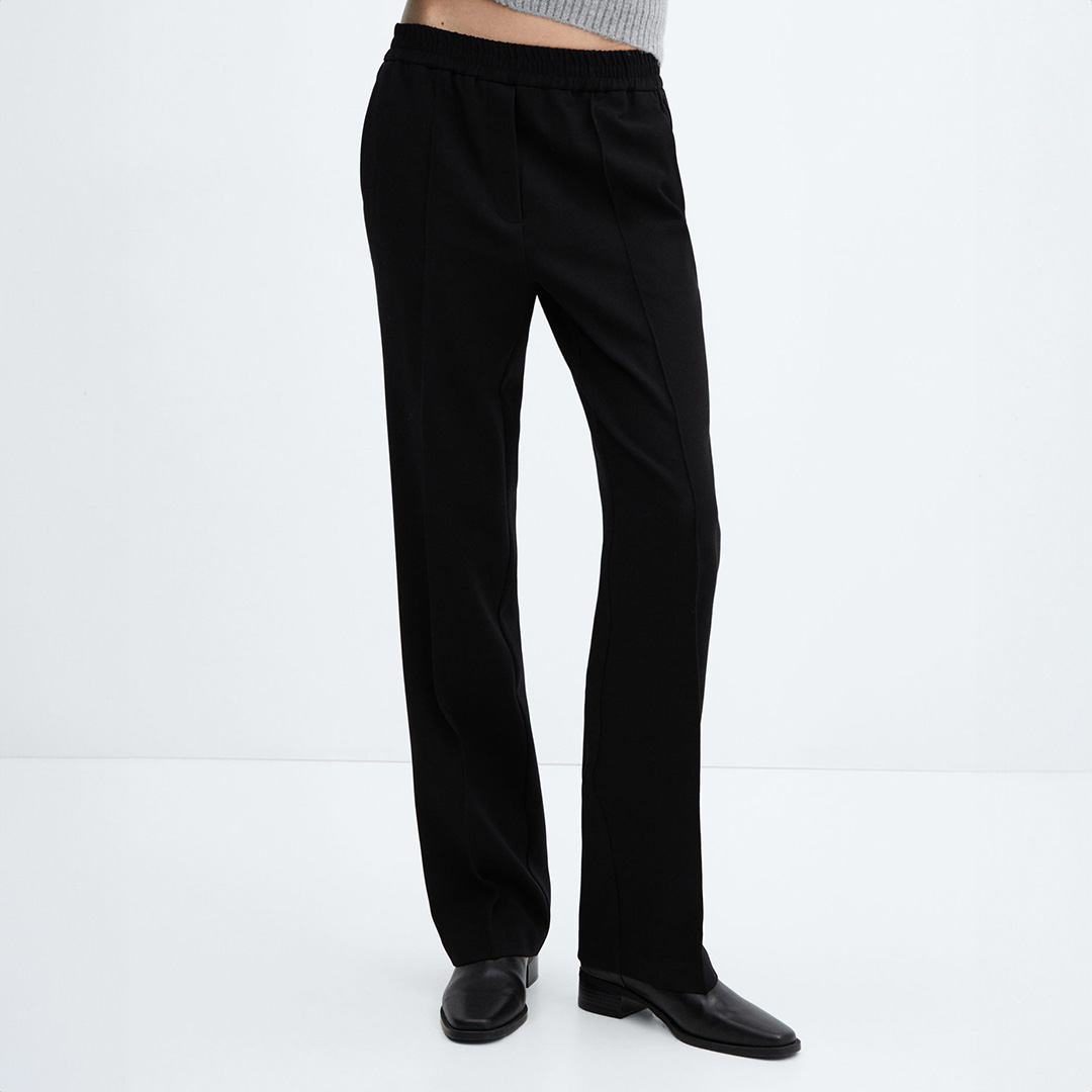 Black Mid Rise Straight Trousers