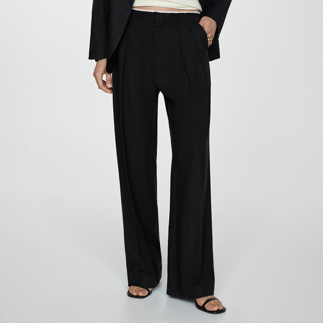 Black Linen Blend Trousers