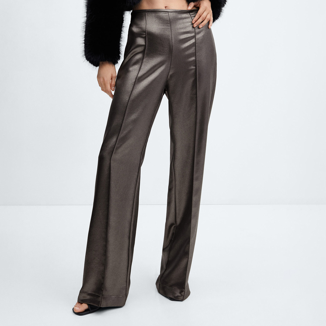 Brown Metallic Wide Leg Trousers