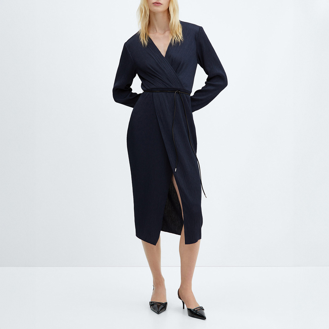 Mango Women's  Navy Wrap Midi Dress in Size XS, BrandAlley