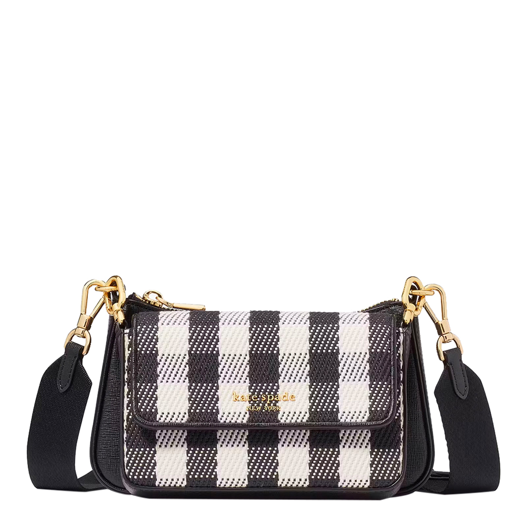 Black Multi Double Up Gingham Field Fabric Double -Up Crossbody