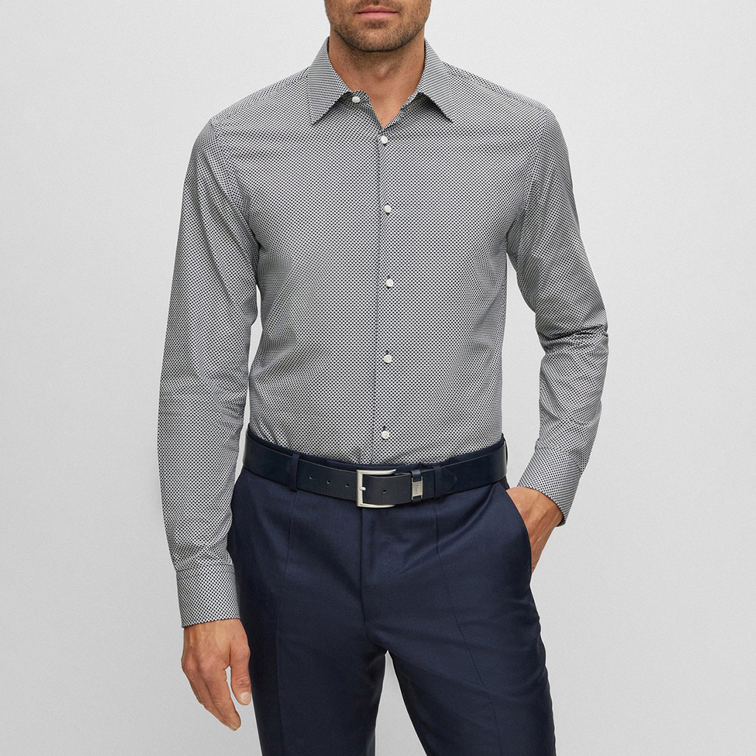Navy Speckled Cotton Blend Shirt