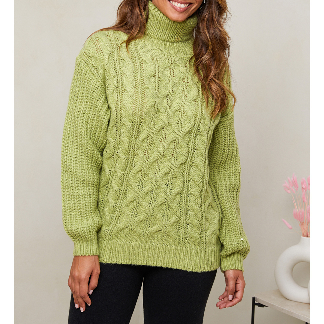 Green Cashmere Blend Cable Jumper - SOFT CASHMERE - Modalova