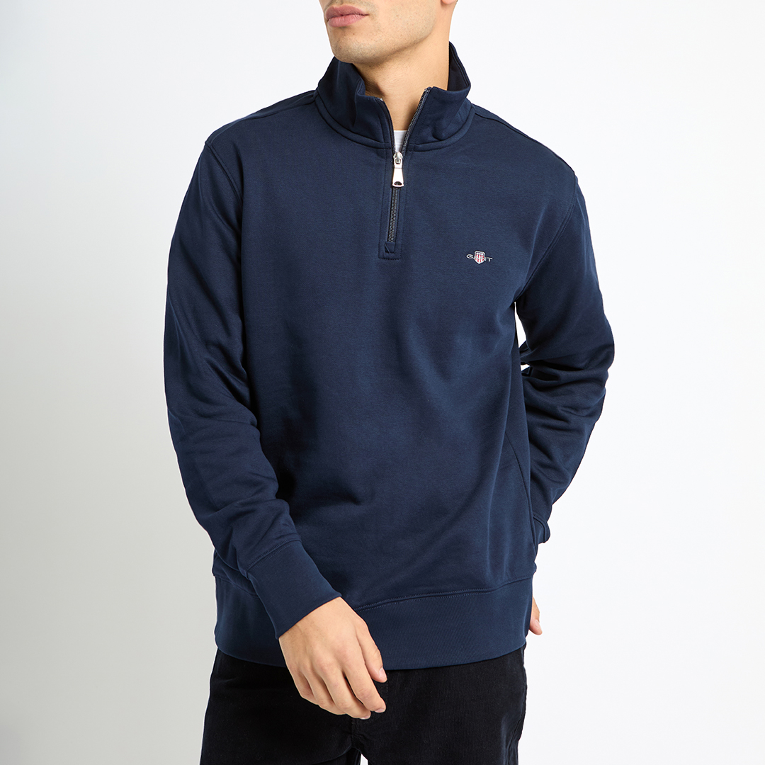Navy Half Zip Shield Logo Sweatshirt